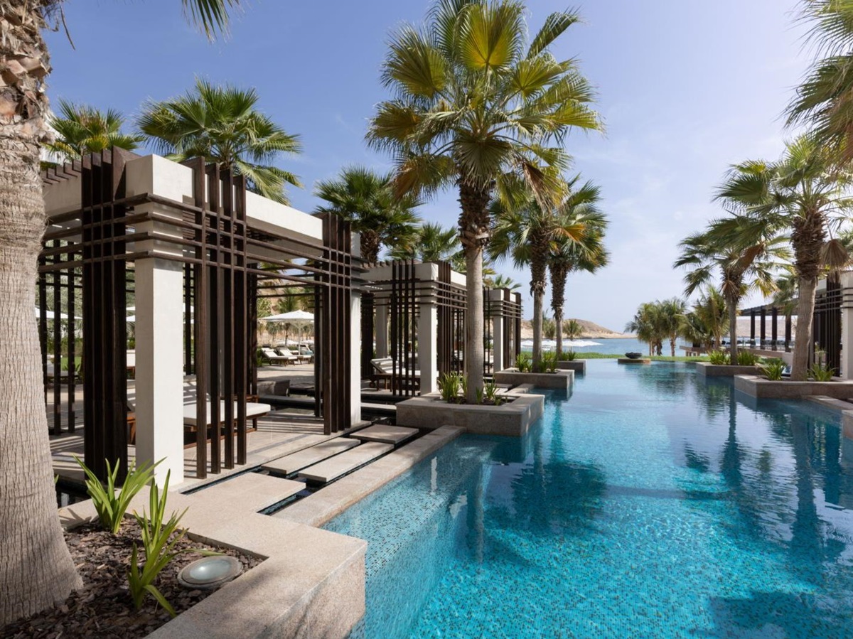 Huts by the poolside at Jumeirah Muscat Bay in Oman
