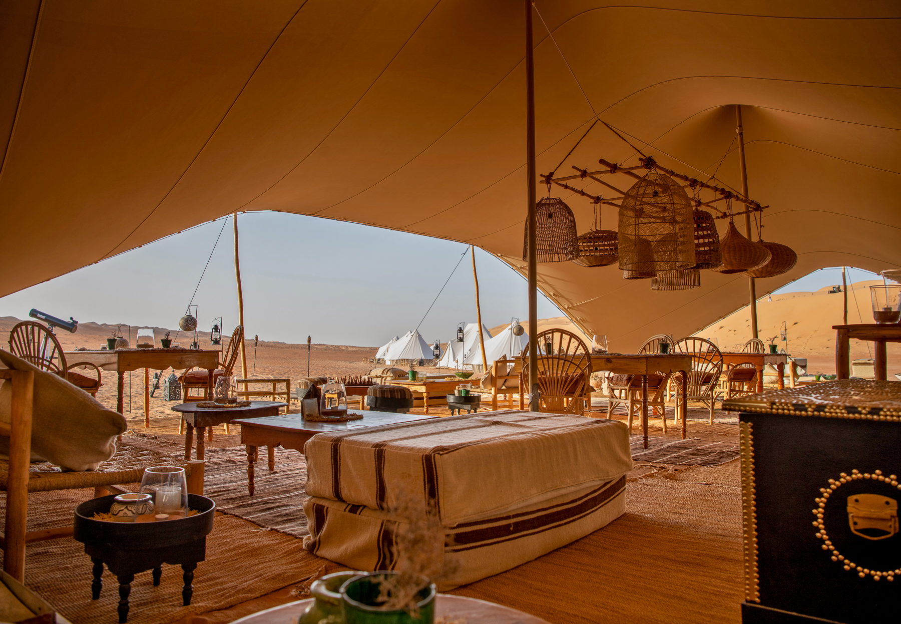 Interior of the Majlis at Magic Camps Wahiba Sands in the Sharqiya Sands in Oman