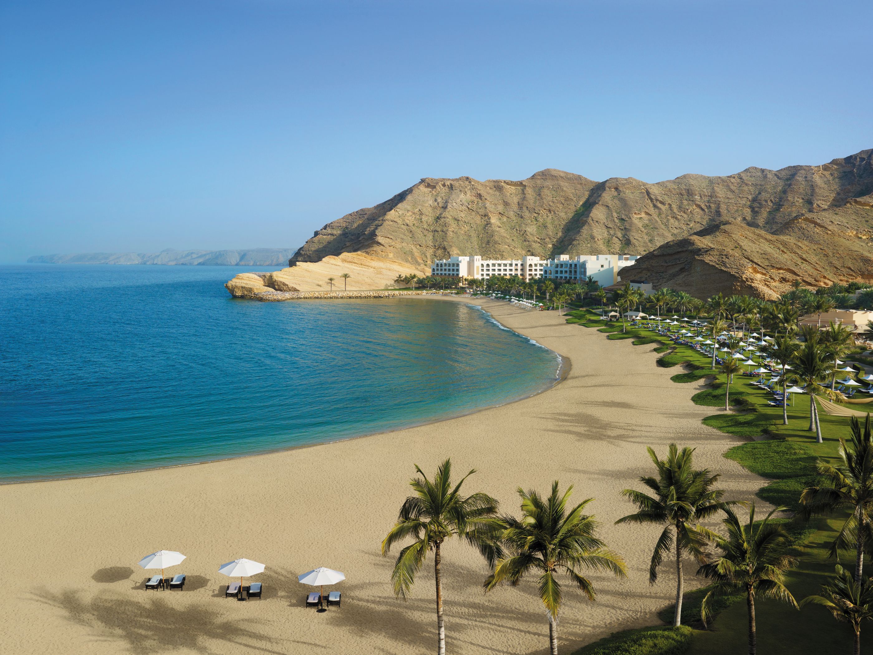 The private beach of Shangri la al Bandar, Oman