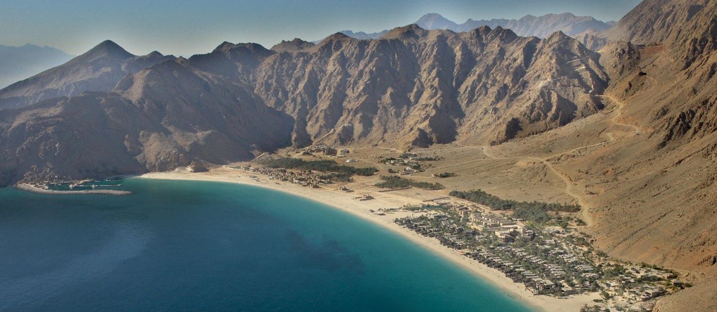 Aerial view of the Six Senses Zighy Bay Oman