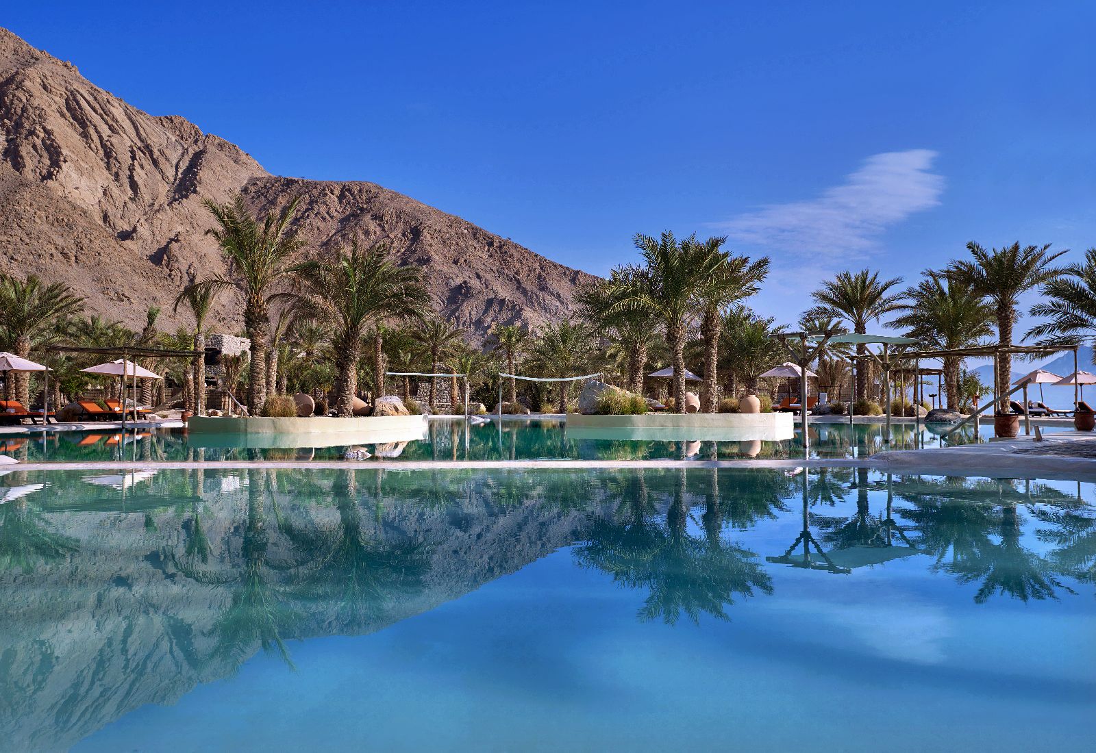 Salt water swimming pool at the Six Senses Zighy Bay Oman