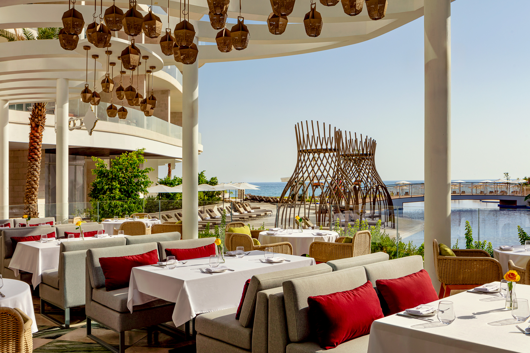 Alfresco dining at the Novikov Cafe at St Regis Al Mouj Muscat Resort in Oman