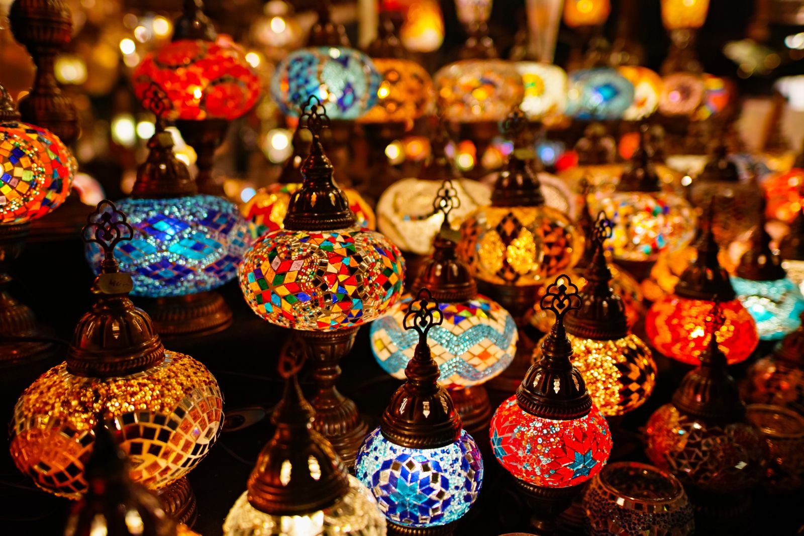 Colourful lanterns at a souk in Oman