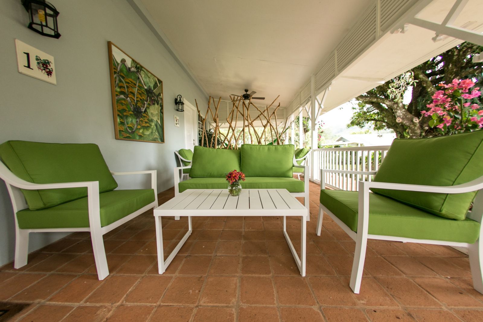 Terrace seating area at Hotel Panamonte in the Chiriqui region of Panama