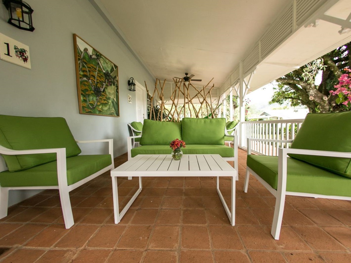 Terrace seating area at Hotel Panamonte in the Chiriqui region of Panama