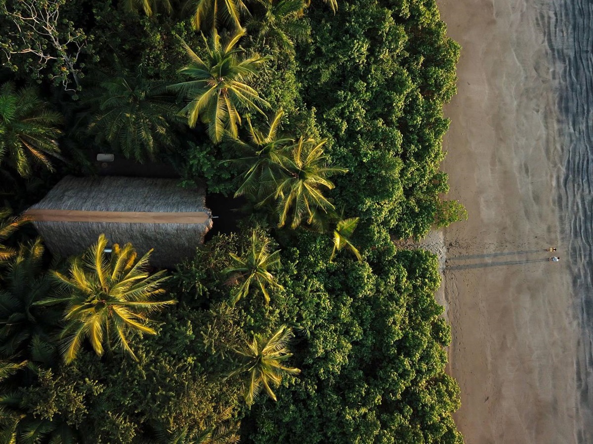 Aerial view of beachfront casita at Isla Palenque in the Chiriqui region of Panama