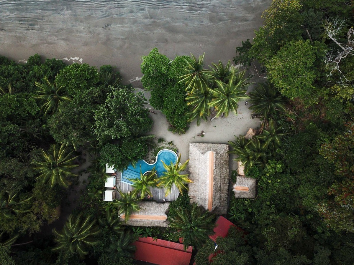 Aerial view of beachfront villa at Isla Palenque in the Chiriqui region of Panama