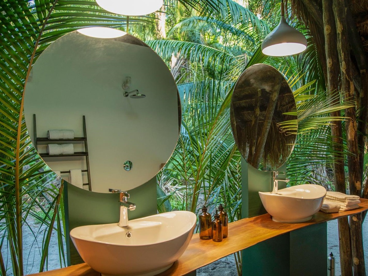 Bungalow suite bathroom at Isla Palenque in the Chiriqui region of Panama