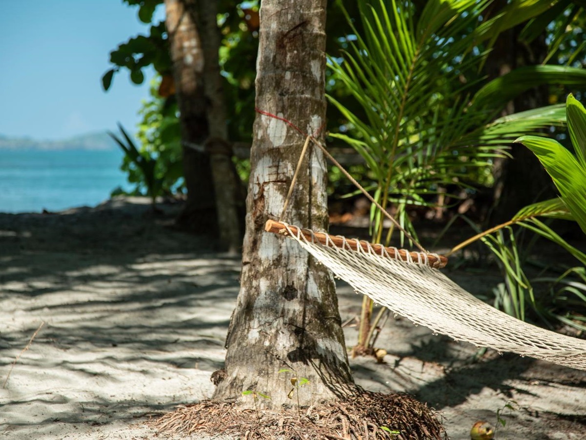 Oceanview bungalow hammock at Isla Palenque in the Chiriqui region of Panama