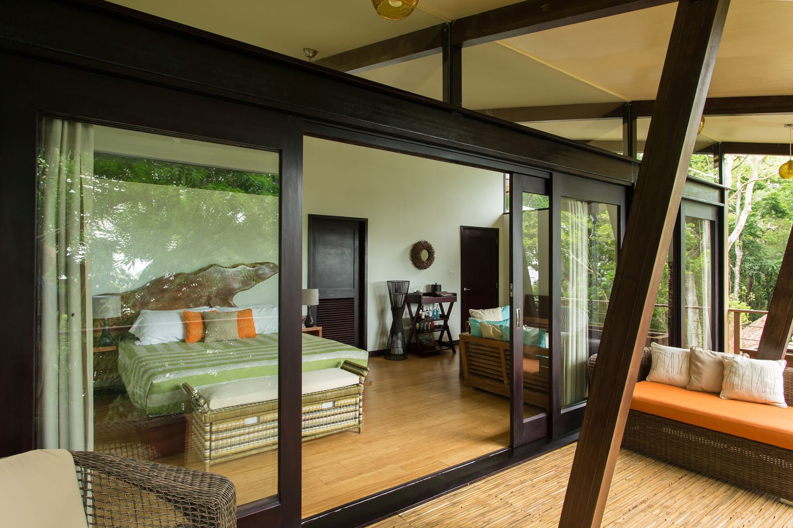 Estate Villa bedroom and terrace at Isla Palenque in the Chiriqui region of Panama