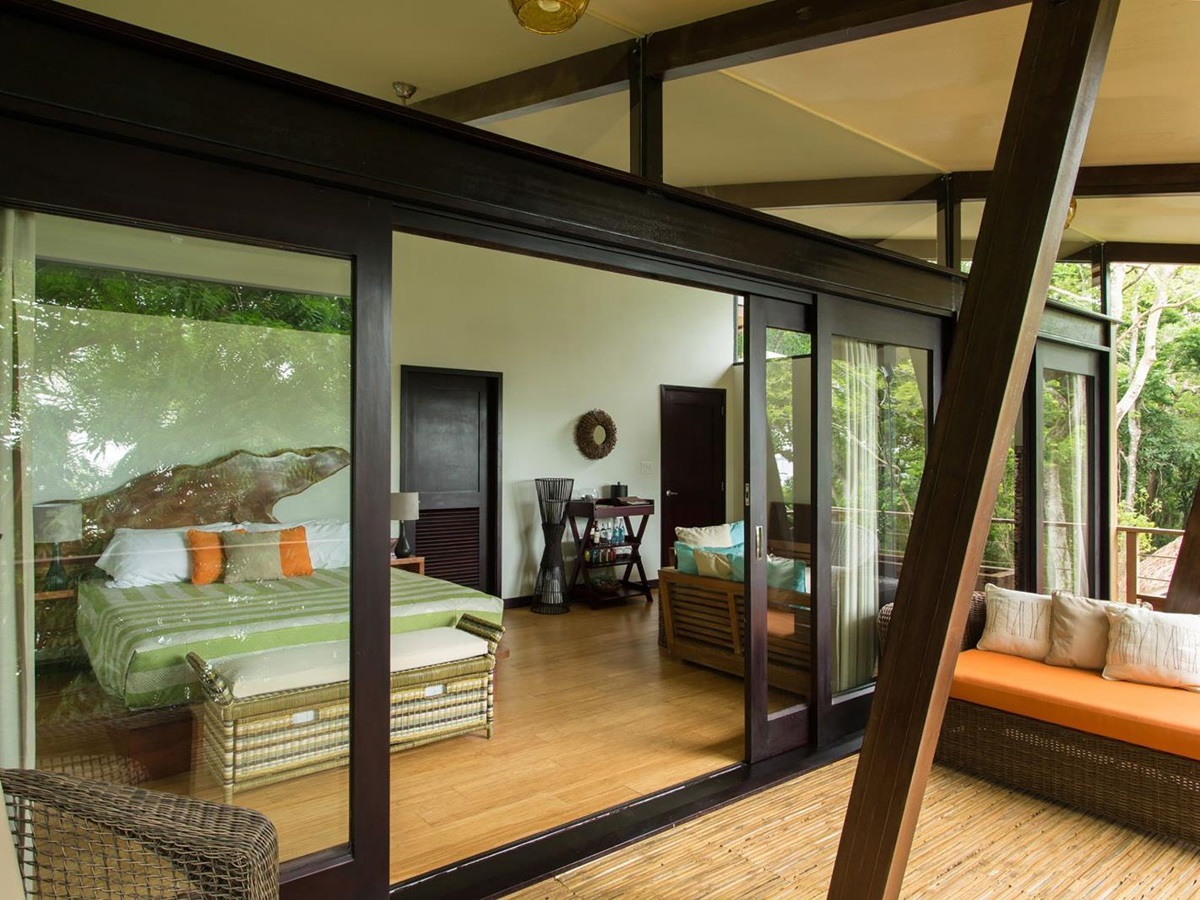 Estate Villa bedroom and terrace at Isla Palenque in the Chiriqui region of Panama