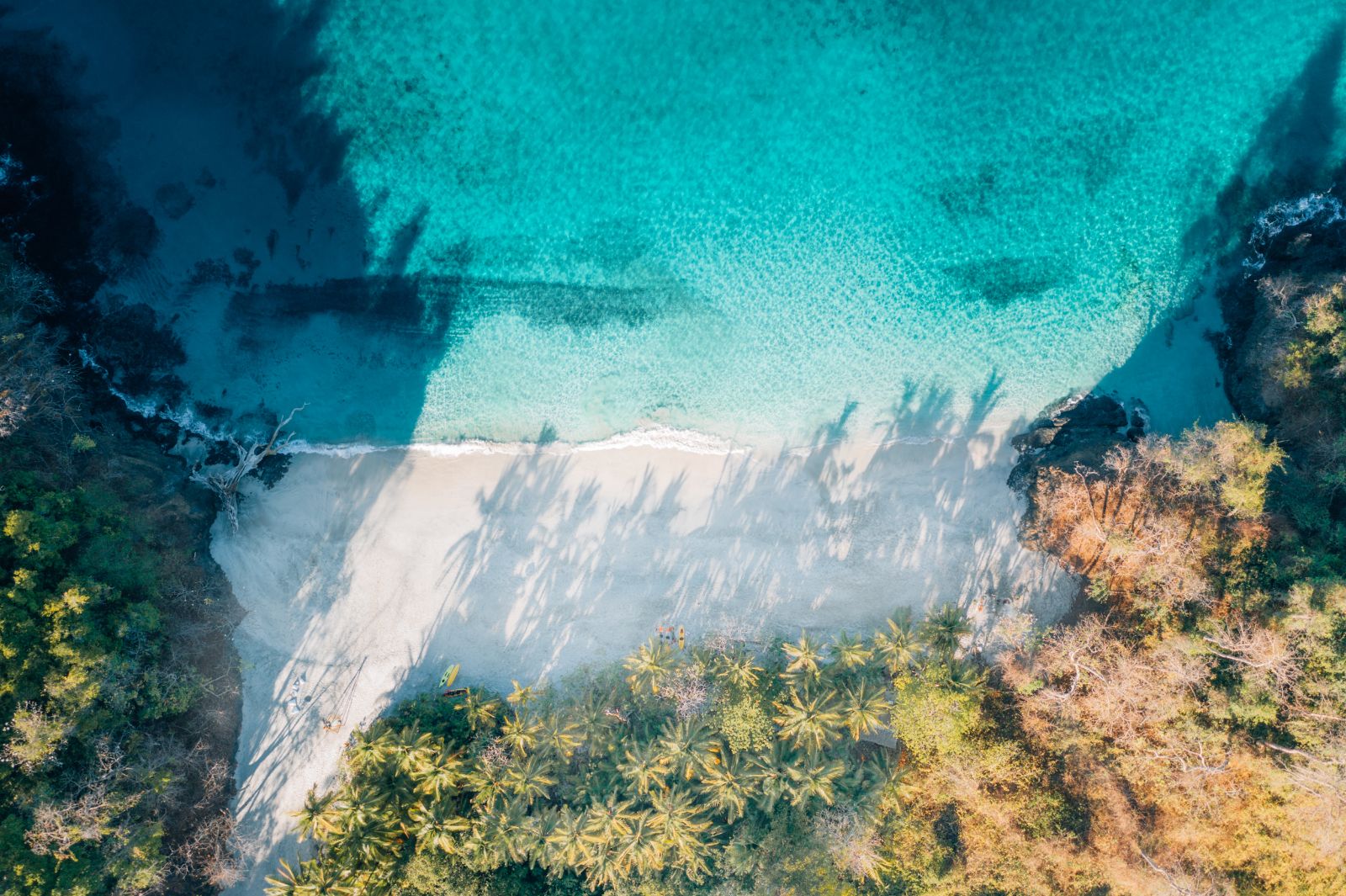 Aerial view of a deserted turquoise cove at Islas Secas Panama