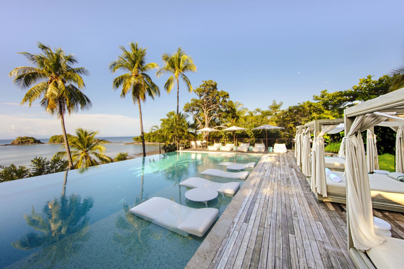 Swimming pool terrace and ocean views at Islas Secas in Panama