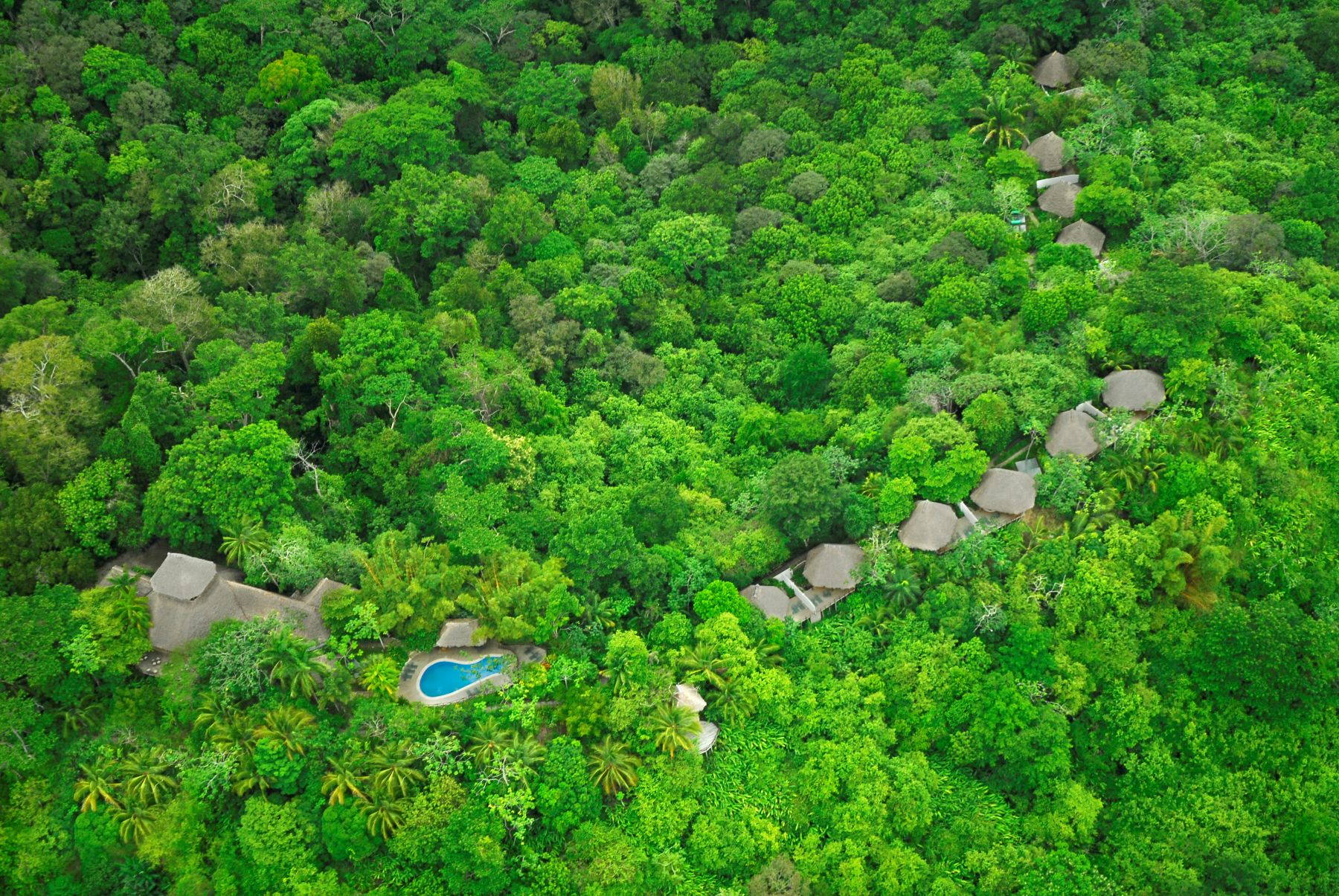 Aerial view of villas at Islas Secas in Panama