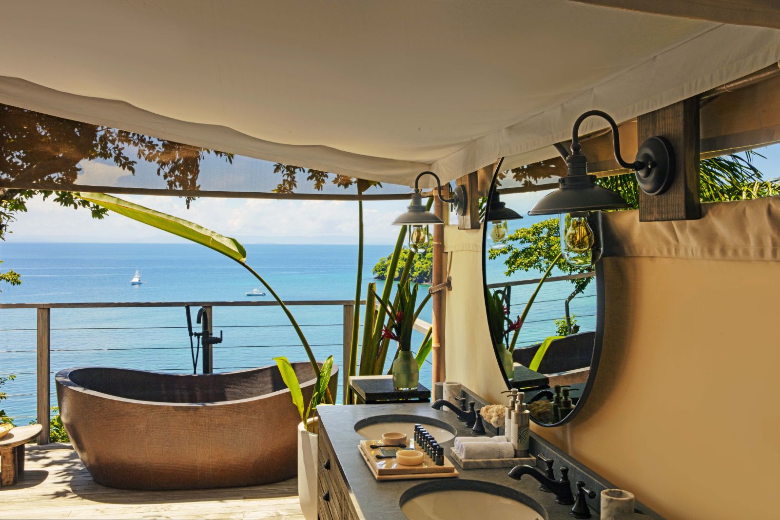 Guest suite bathroom at Islas Secas resort in Panama