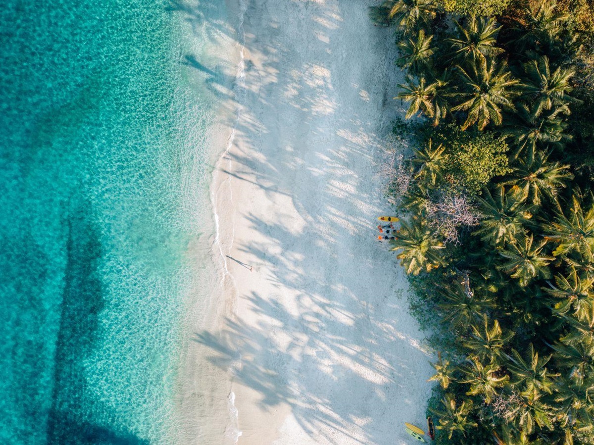Aerial view of the beach at Islas Secas resort in Panama