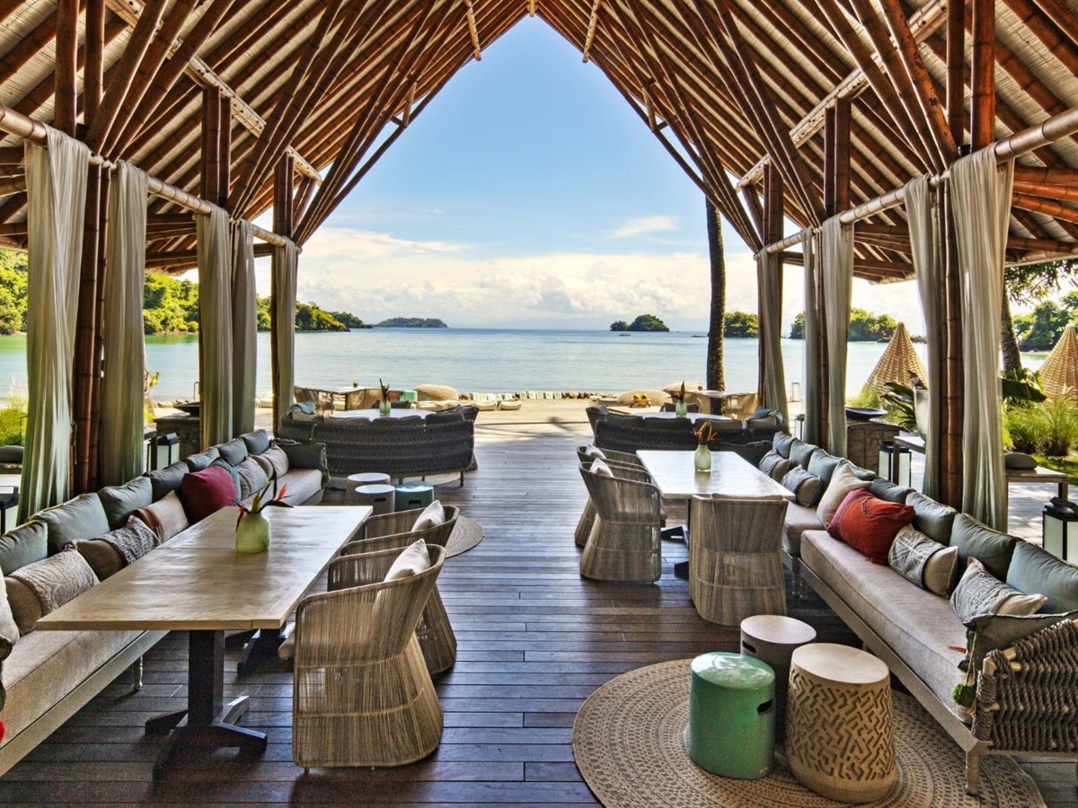Terraza Restaurant interior seating at Islas Secas resort in Panama