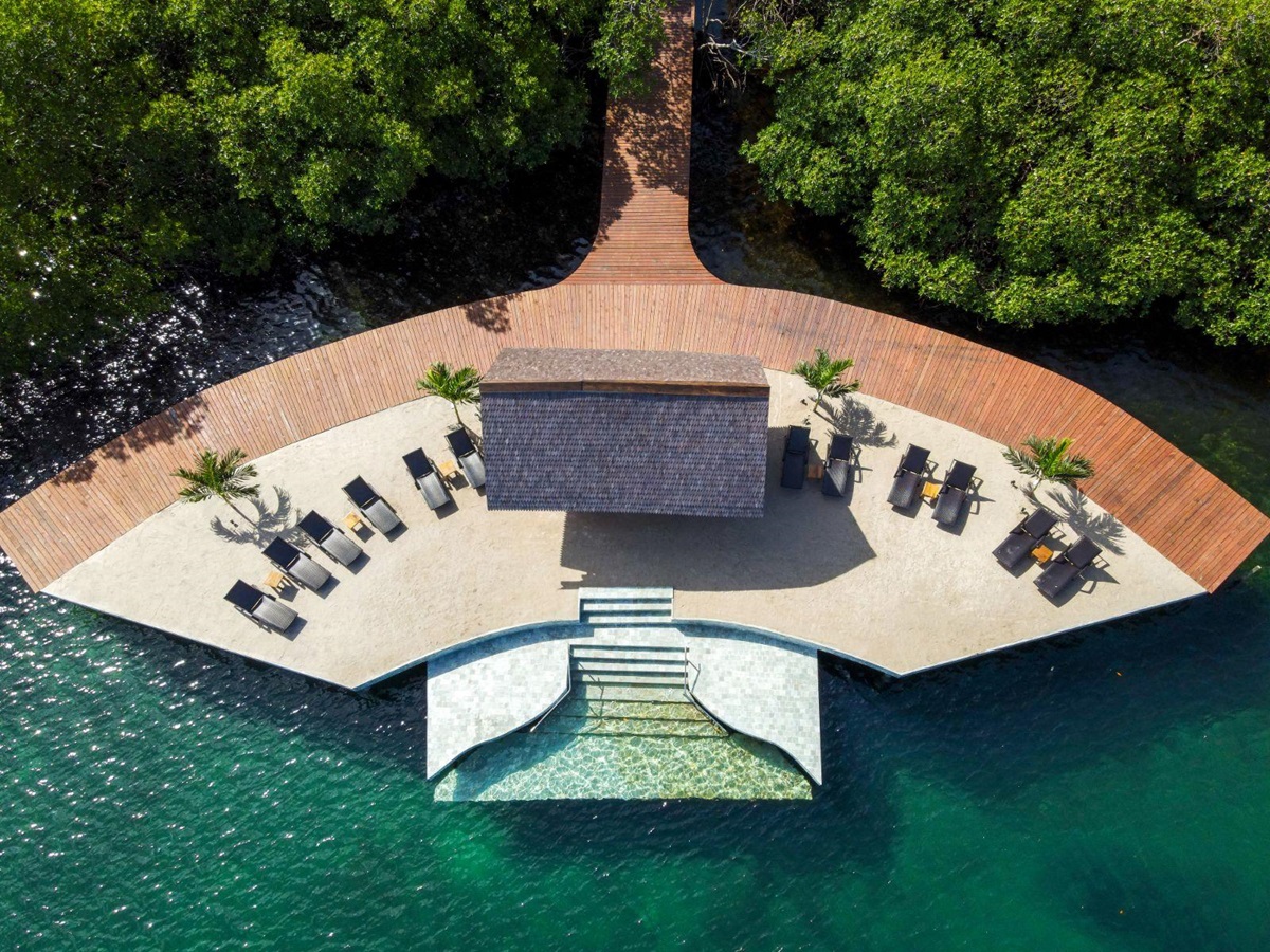 Over-the-water beach on stilts at Nayara Bocas Del Toro resort in Panama