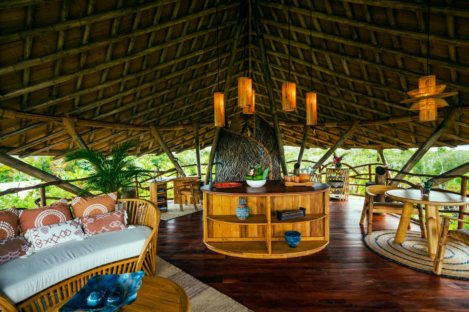 Treehouse living area at Nayara Bocas Del Toro resort in Panama
