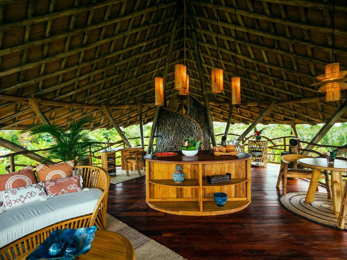 Treehouse living area at Nayara Bocas Del Toro resort in Panama