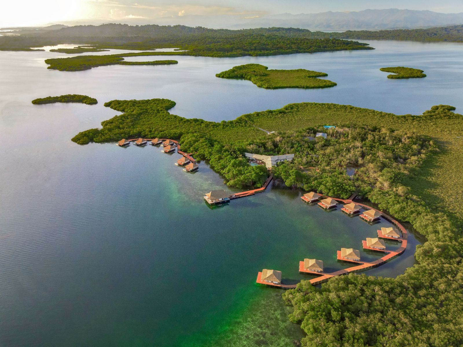 Aerial view of Bocas del Toro villas in the Bocas del Toro region of Panama