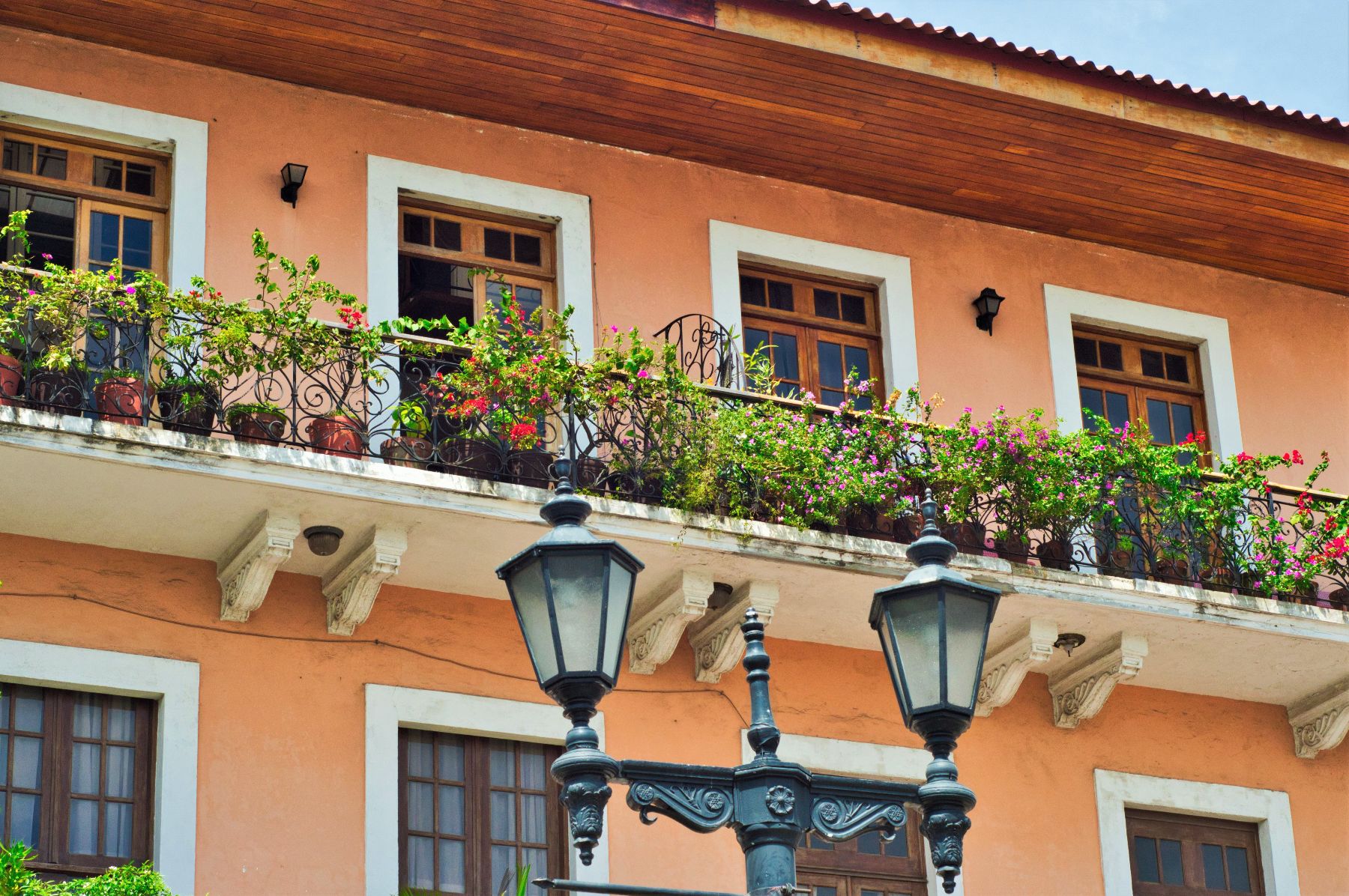 Balconies on the Spanish-style colonial buildings of Panama City