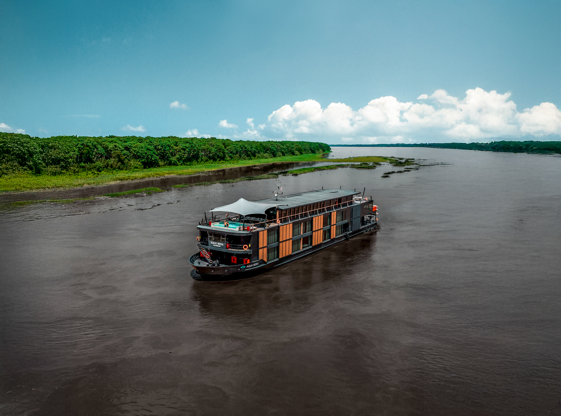 Exterior view of the Aqua Nera river cruiser on the Peruvian Amazon