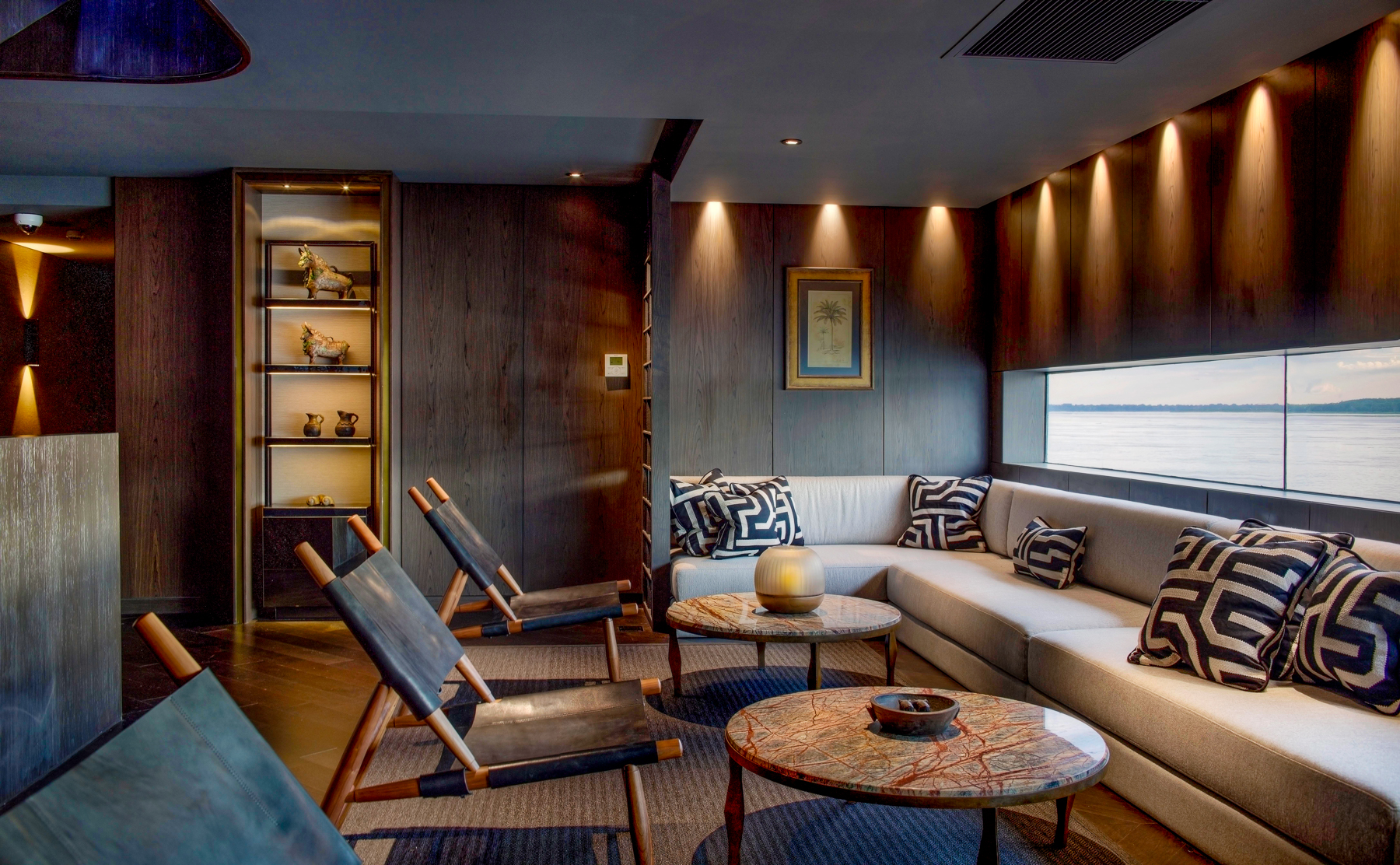 Saloon onboard the Aqua Nera luxury river cruiser on the Peruvian Amazon