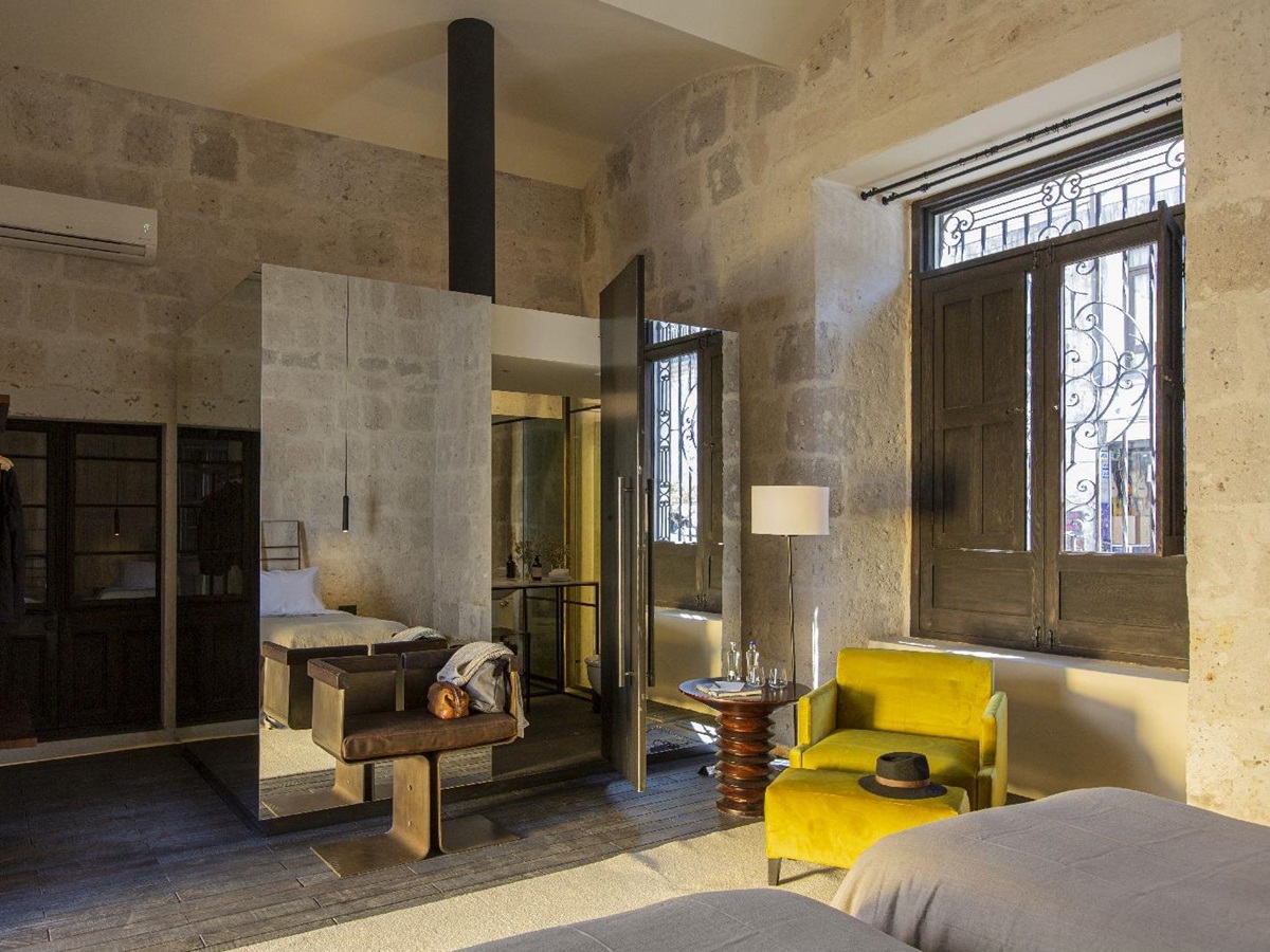 Stylish interiors of a guest room at Cirqa hotel in Arequipa Peru