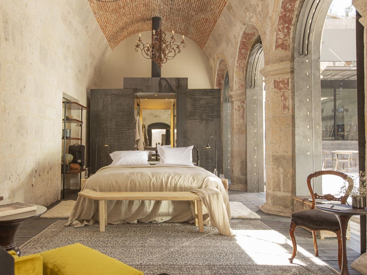 Light and characterful guest room at Cirqa hotel in Arequipa Peru