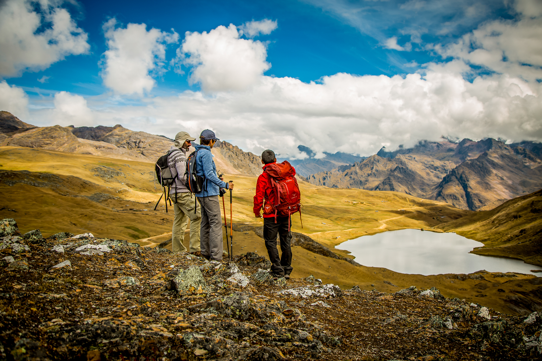Hiking around a lake at Explora Sacred Valley in Peru