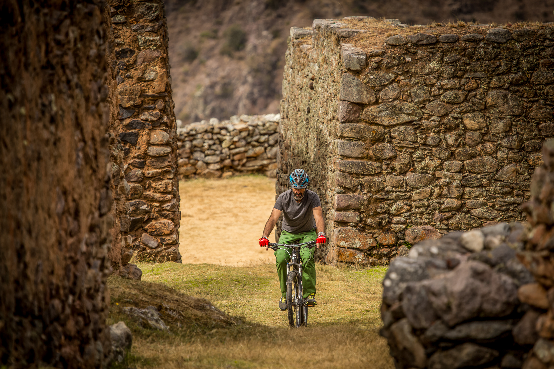 Biking around ruins in Peru at Explora Sacred Valley