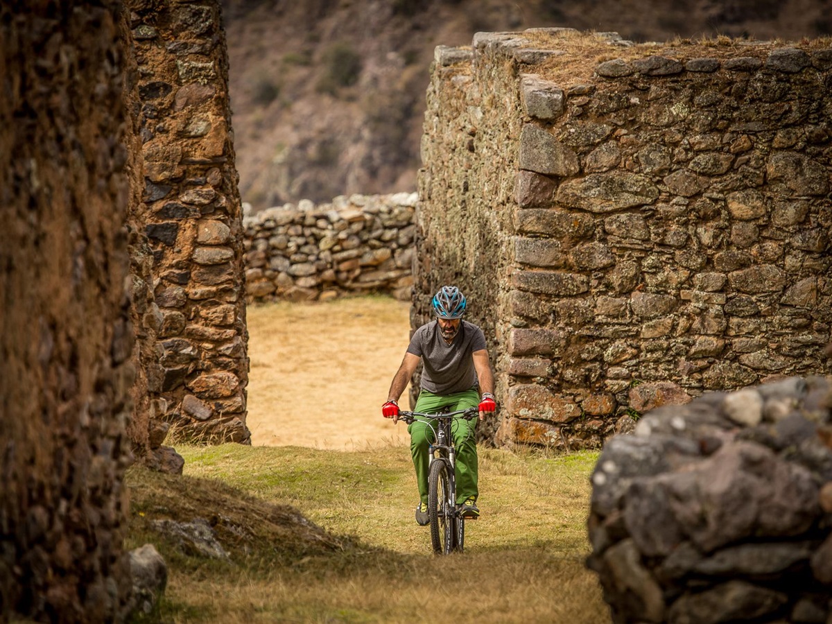 Biking around ruins in Peru at Explora Sacred Valley