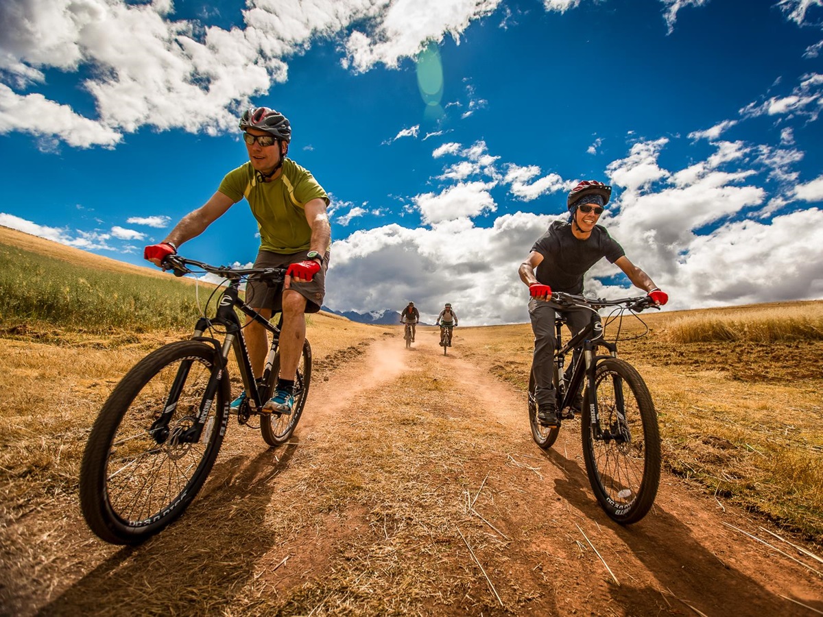 Biking along trails at Explora Sacred Valley in Peru