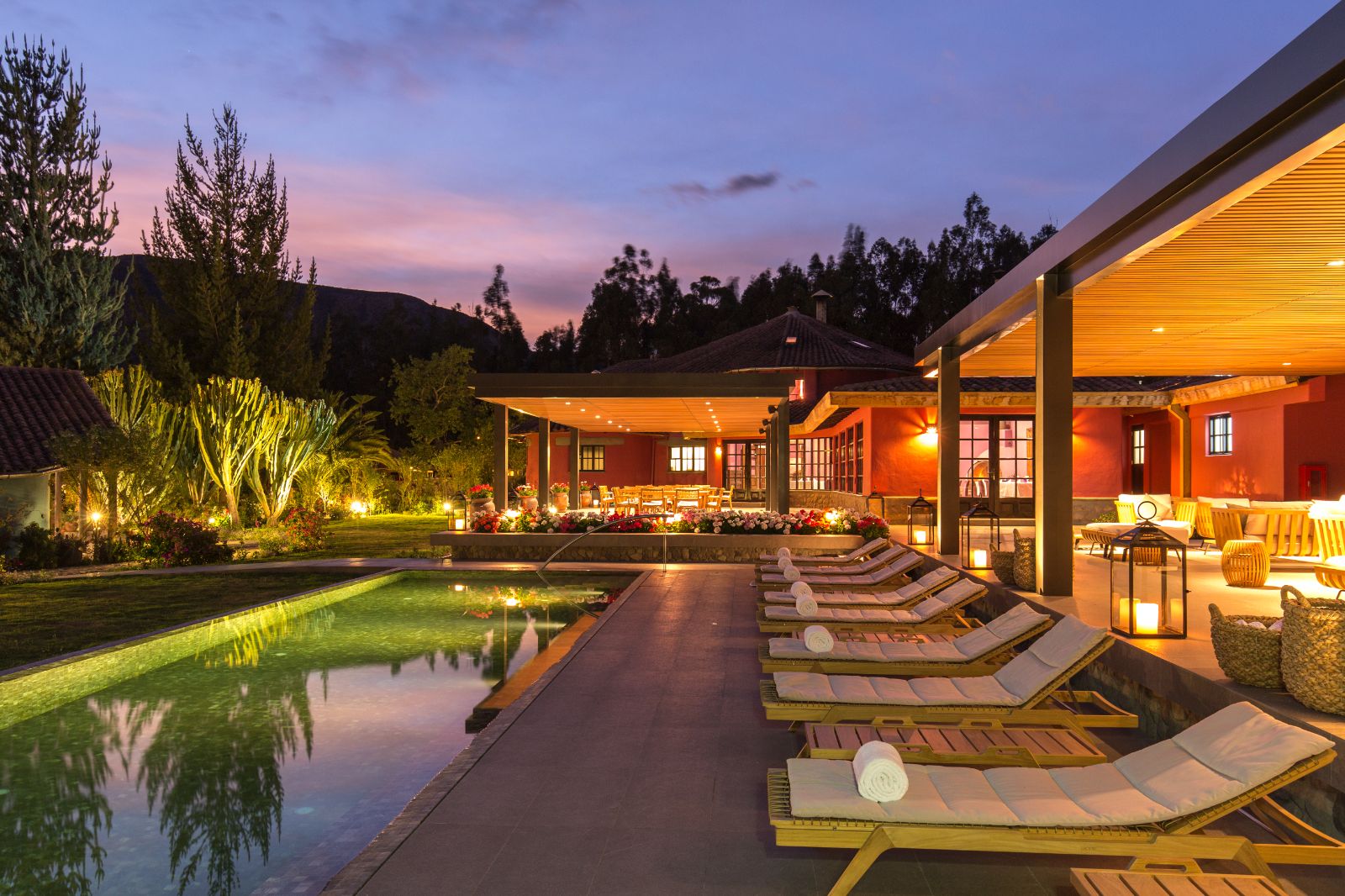 Poolside at Sol Y Luna hotel in the Cusco region of Peru