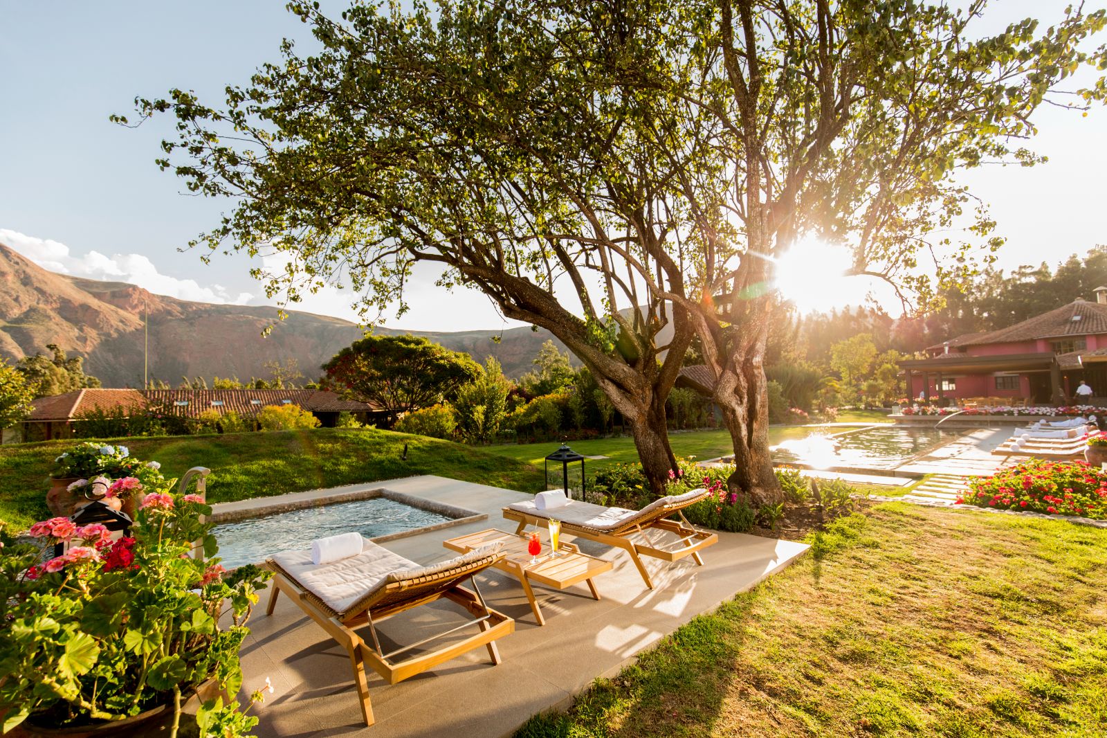 Garden terrace at Sol Y Luna hotel in the Cusco region of Peru