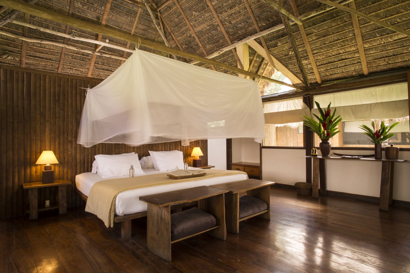 Bedroom area of the Amazonica Suite at Inkaterra Reserva Amazonica in Peru