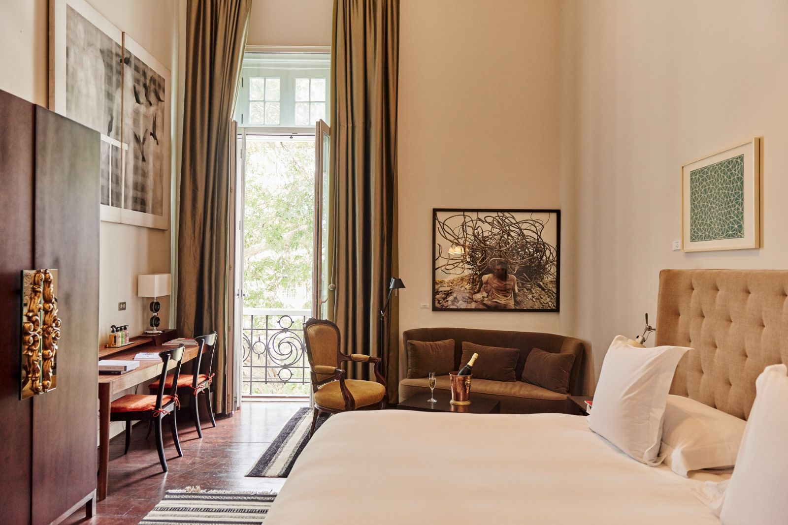 Guest bed in a suite at Hotel B in the Barranco neighbourhood of Lima