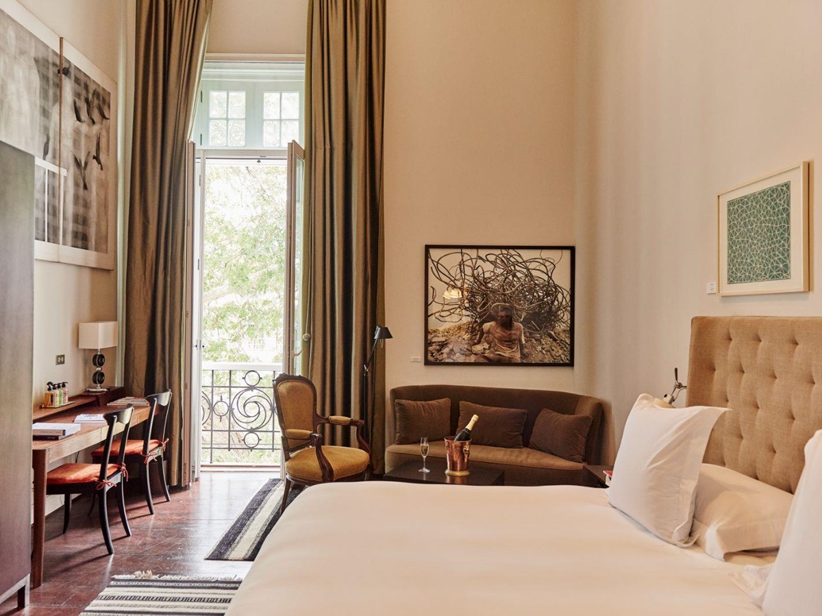 Guest bed in a suite at Hotel B in the Barranco neighbourhood of Lima