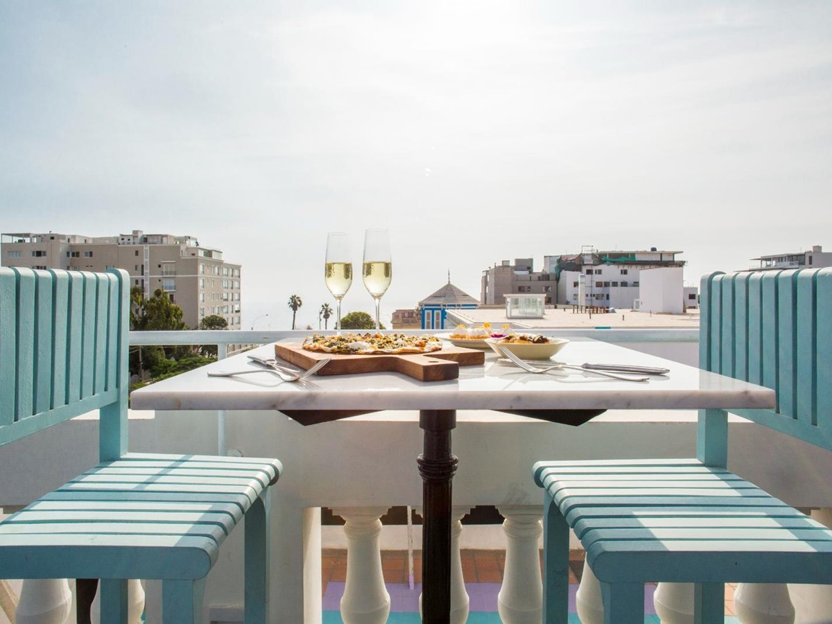 Dining on the terrace at Hotel B in the Barranco neighbourhood of Lima