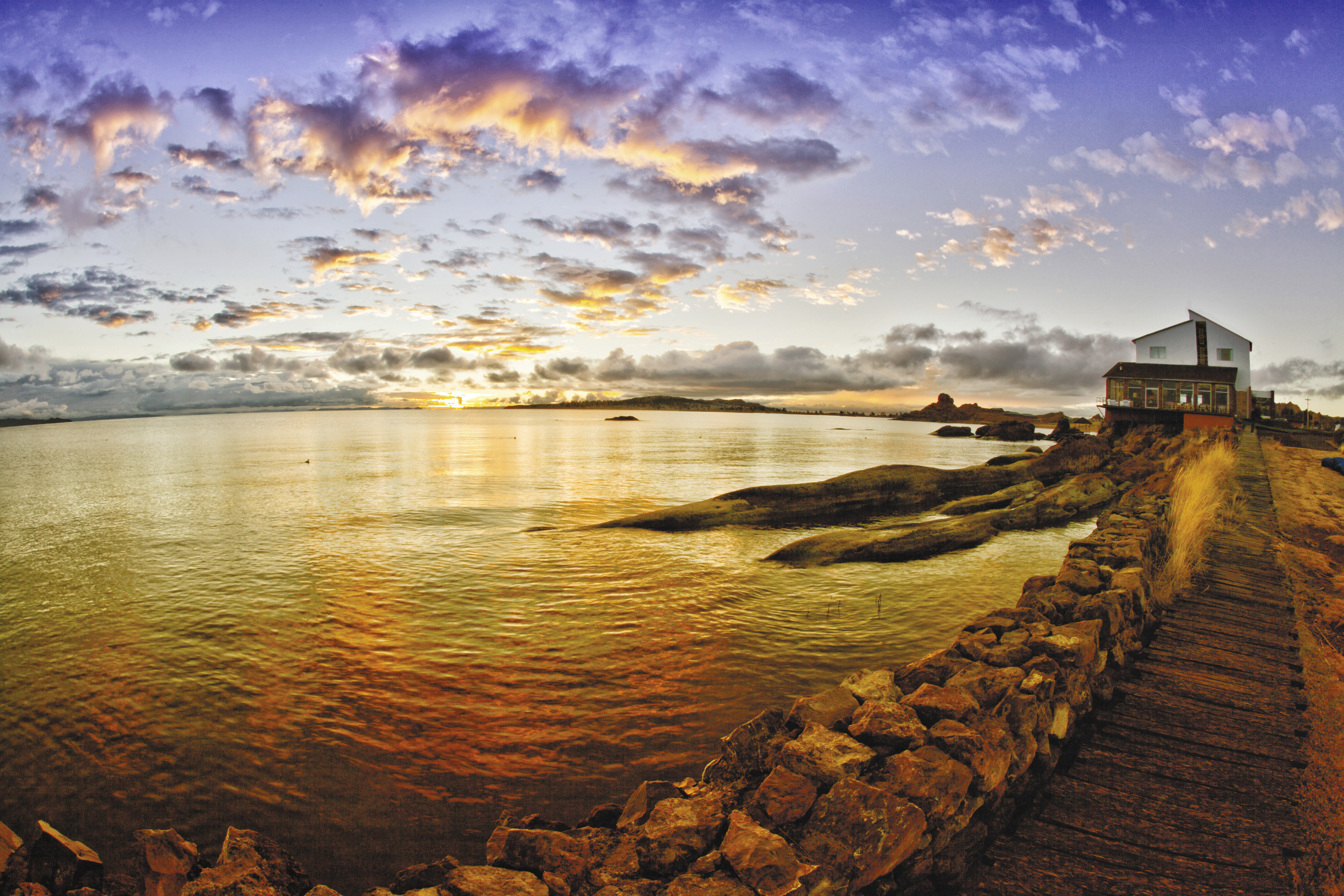 Sunset view at Titilaca in Peru