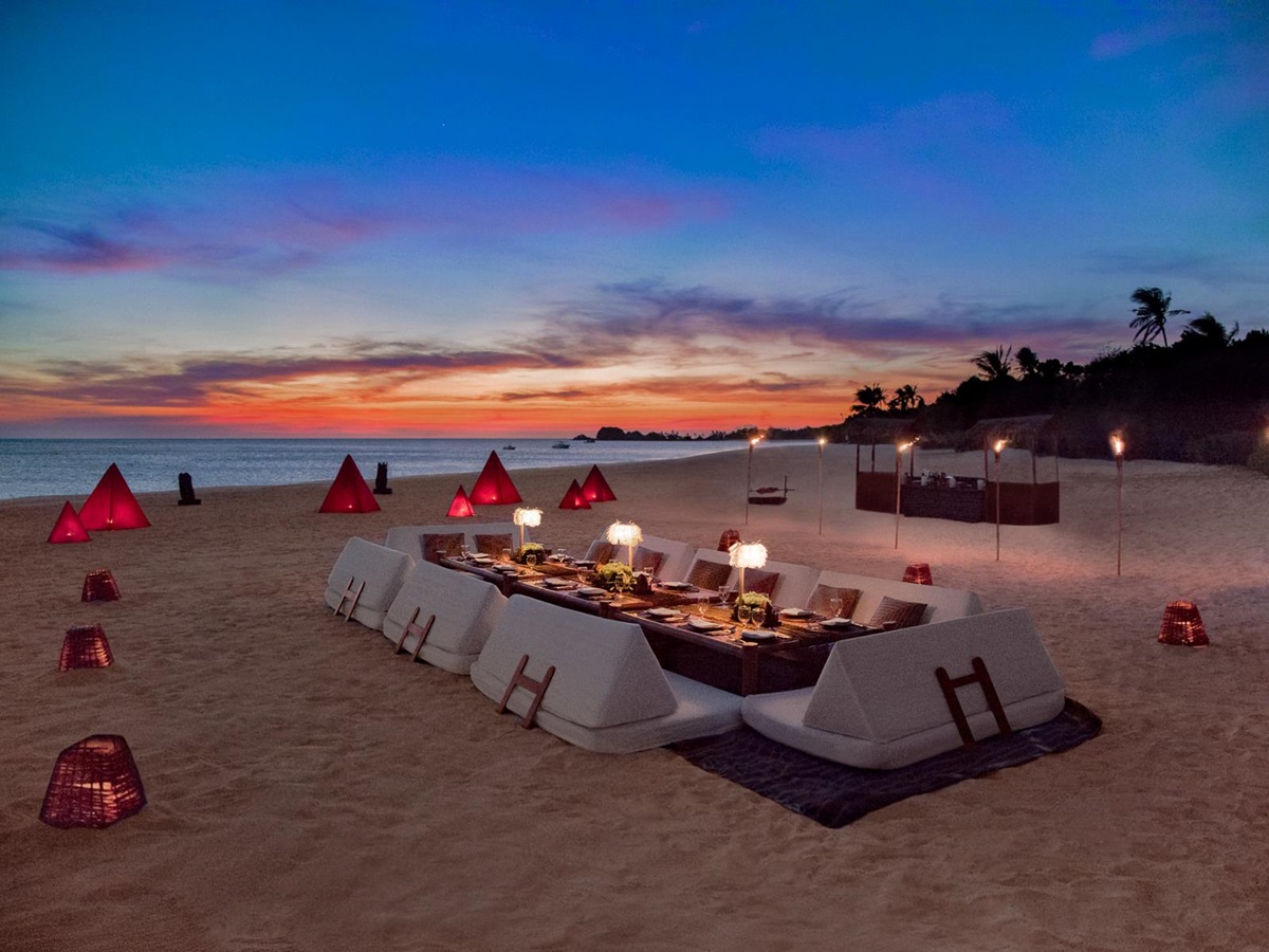 Picnic on the beach at Amanpulo luxury beach resort in the Philippines