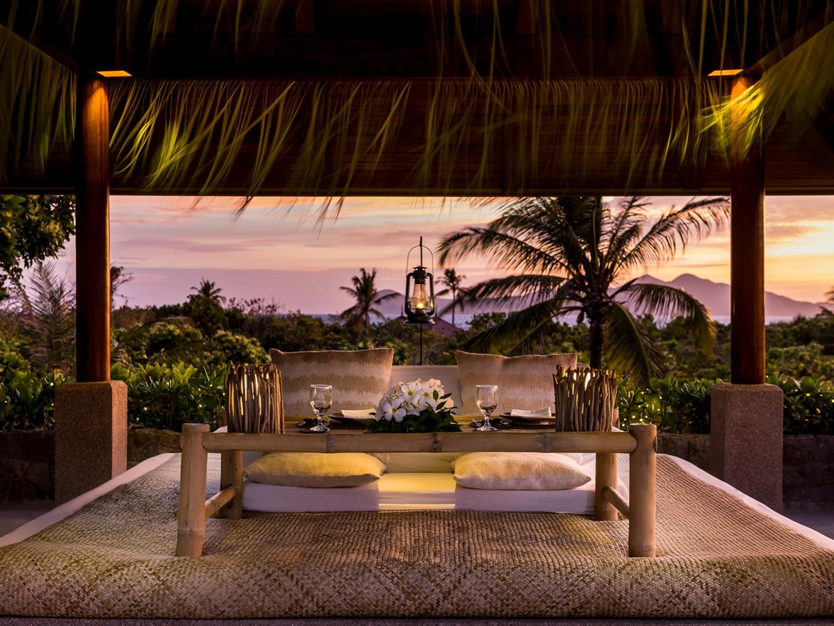 Clubhouse restaurant sala at Amanpulo luxury beach resort in the Philippines