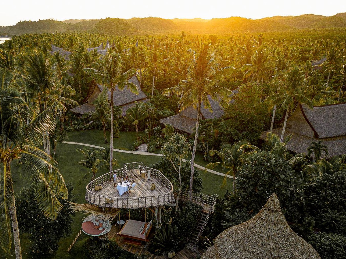 Aerial view of a treehouse at Nay Palad Hideaway beach resort in the Philippines