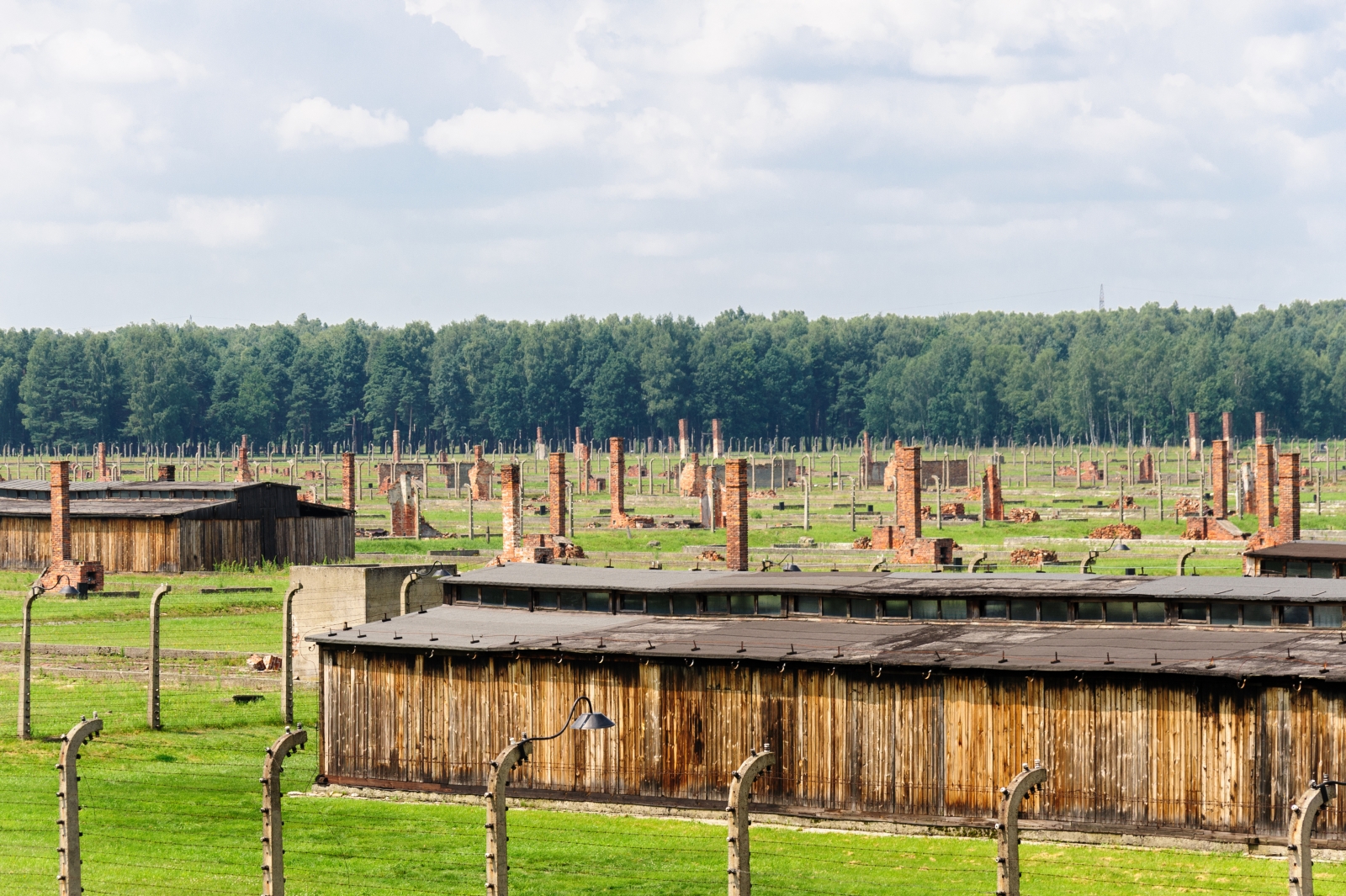 External view of huts at Auschwitz in Poland