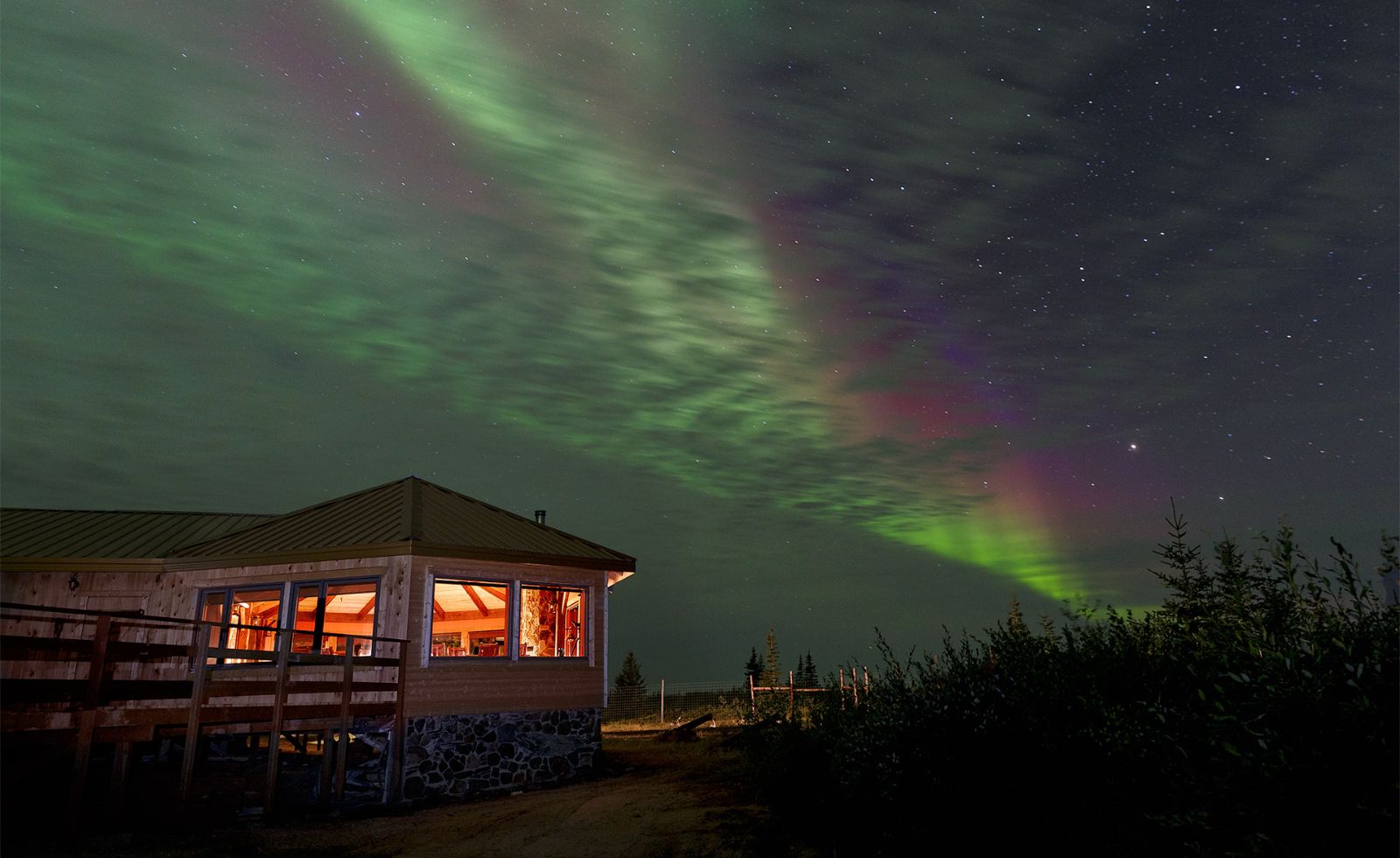 Aurora Borealis over Nanuk Lodge in Churchill