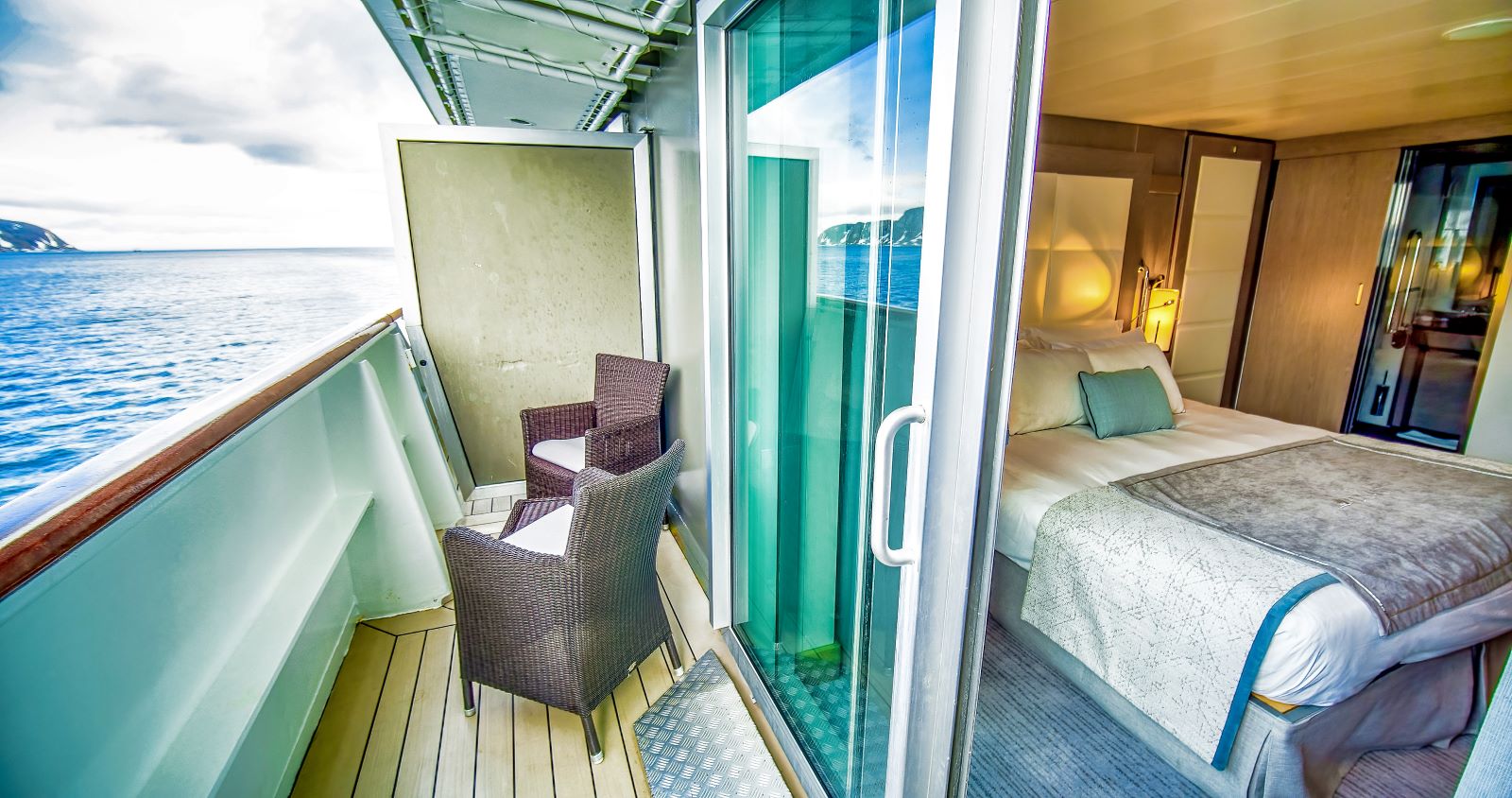 Guest suite with balcony onboard Ponant's Le Boreal in Antarctica