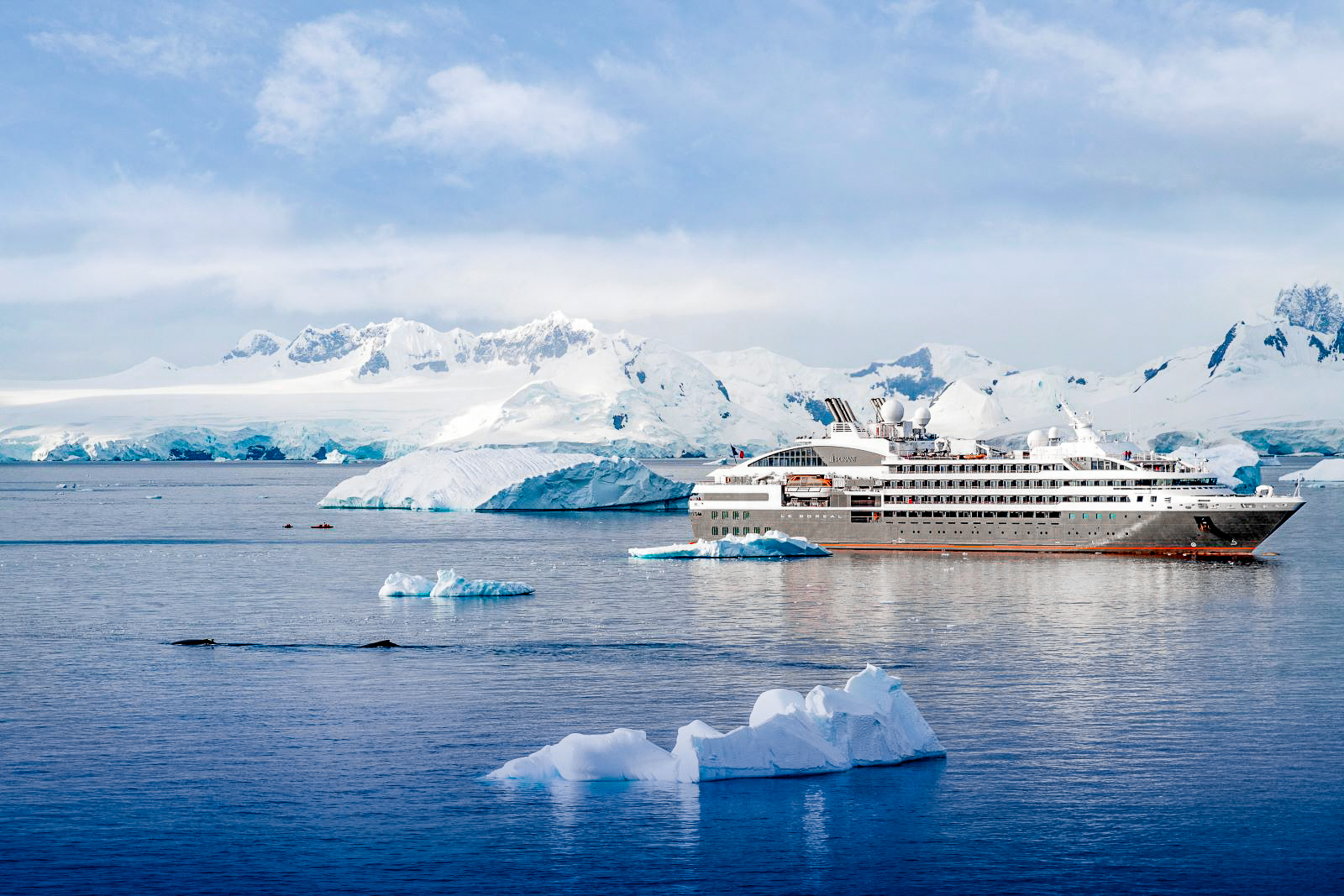 Exterior view of Ponant's Le Boreal cruise ship in Antarctica