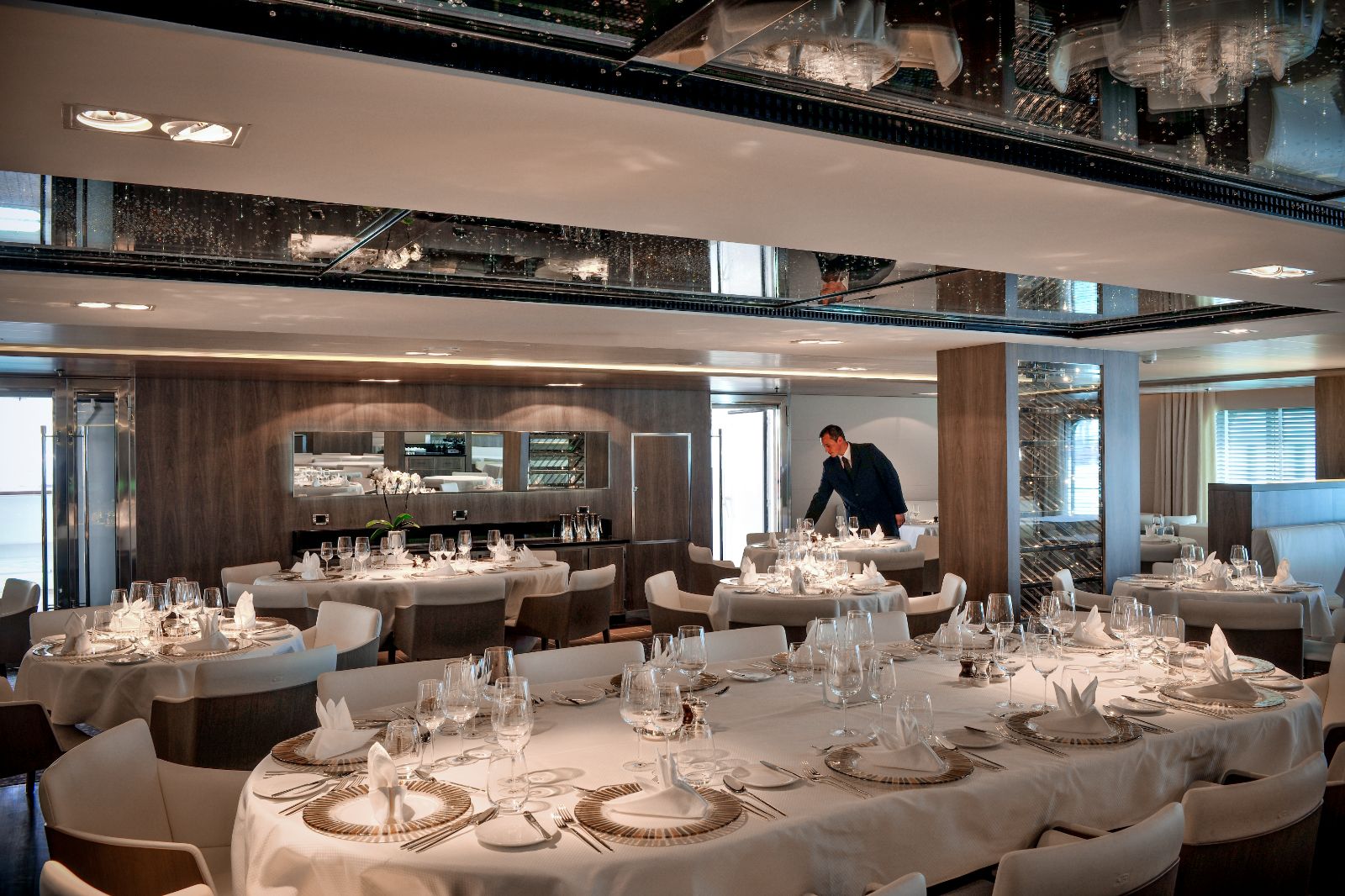 Restaurant onboard Ponant's Le Boreal cruise ship in Antarctica