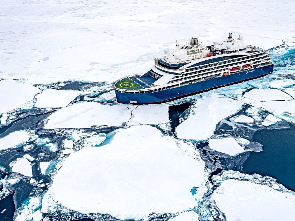 Aerial view of Ponant's luxury icebreaker Le Commandant Charcot